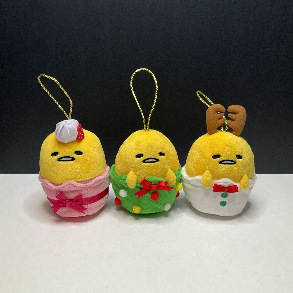 Sanrio Gudetama The Lazy Egg Holiday Christmas Ornaments Plush Set of 3